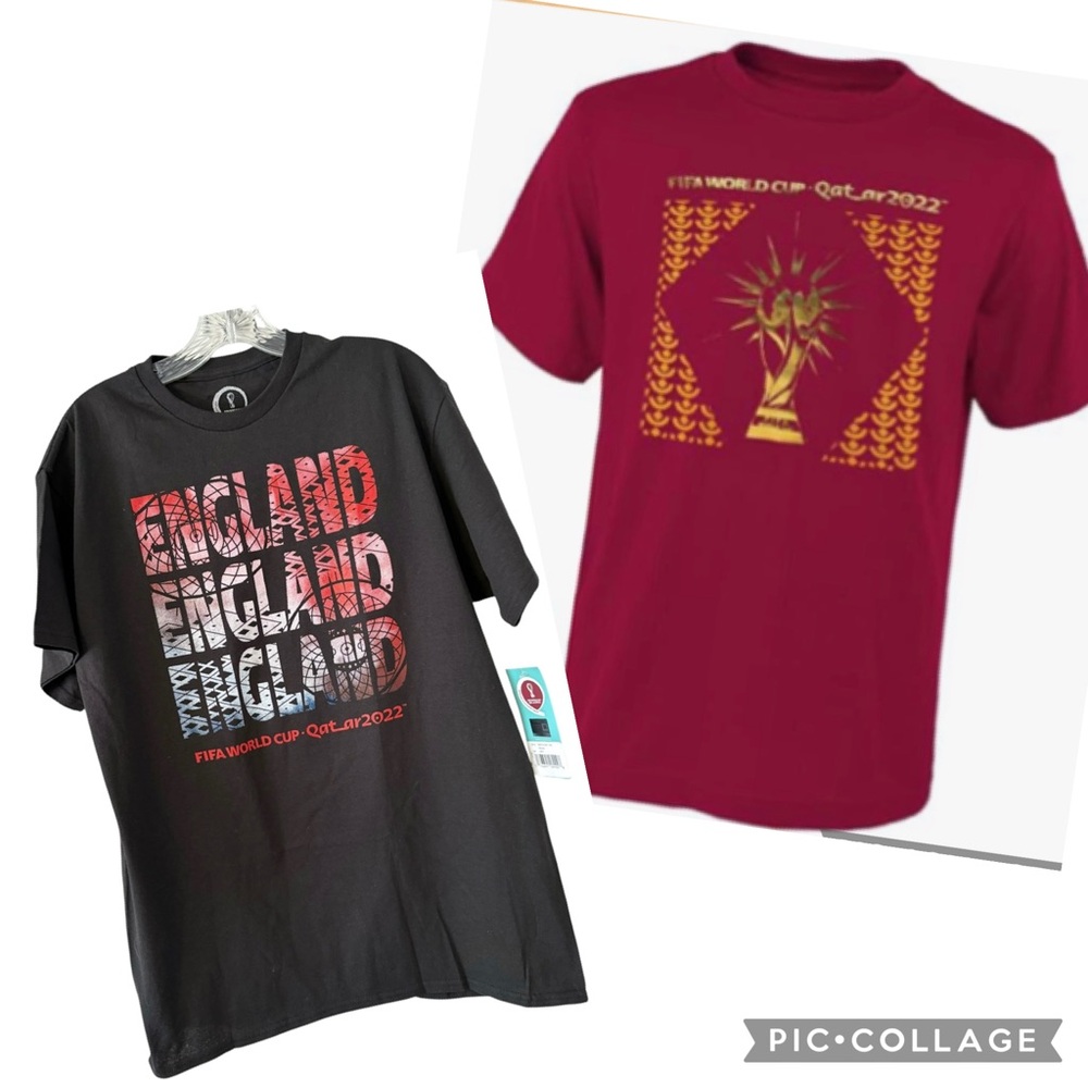 FIFA WORLD CUP QATAR 2022 ENGLAND GRAPHIC T-SHIRT + BONUS TROPHY TEE  – NWT